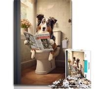 Adult Puzzles 1000 Pieces Australian Shepherd on Toilet,Help The Brain Exercise Addictive Toys to Cultivate Patience Gift For Birthdays (75x50cm)