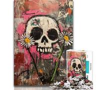 Adult Puzzles 1000 Pieces Basquiat-style Flowers And Skulls,Help The Brain Exercise Addictive Toys to Cultivate Patience Gift For Birthdays 75x50cm