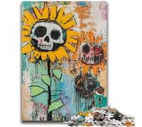 Adult Puzzles 1000 Pieces Basquiat-style Sunflower Skull for Ages 14 And over Fun Games Fun Activities at Home, Birthday Gifts, Travel Gifts 50x75cm