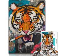 Adult Puzzles 1000 Pieces Basquiat Tiger Puzzles for Adults,Artistic Wall Decor & Birthday Gift Idea for Friends, Home Office (size 75x50cm)