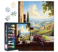 Adult Puzzles 1000 Pieces - Beautiful Window View of Vineyard with Wine Bottle, Glass and Grapes, Jigsaw Puzzle for Adults, 27.5x19.7 Inches