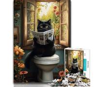 Adult Puzzles 1000 Pieces Black Cat in The Toilet Puzzles for Adults,Artistic Wall Decor & Birthday Gift Idea for Friends, Home Office (size 75x50cm)