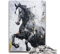 Adult Puzzles 1000 Pieces Black Golden Horse Challenging To Complete But Fun And Humorous with Matching Poster And Trivia Sheet 26x38cm