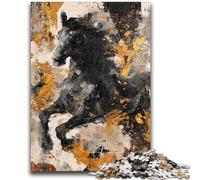 Adult Puzzles 1000 Pieces Black Golden Horse Family Fun for Is Ideal As A Gift for The Whole Family for And Age 14 Years Up 26x38cm