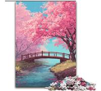 Adult Puzzles 1000 Pieces Bridge Under Cherry Blossoms, for Age 14+ Suitable for Couples Fun at Home Activities, Birthday Present,Travel Gifts (Size 26x38cm)