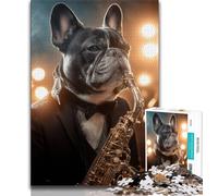 Adult Puzzles 1000 Pieces Bulldog Playing Saxophone 1000 Pieces for Adults,Decompressing Intellectual Educational Toy Birthday Gift (size 75x50cm)