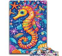 Adult Puzzles 1000 Pieces Cartoon Seahorse Challenging Game And Family Play with Fully Interlocking Randomly Shaped Pieces 50x75cm