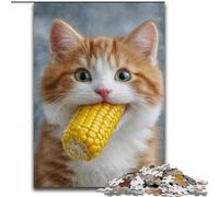 Adult Puzzles 1000 Pieces Cat Eating Corn, Stress Relief with Fully Interlocking Randomly Shaped Pieces for And 14 Years Old (Size 26x38cm)