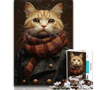 Adult Puzzles 1000 Pieces Cat Wearing A Scarf Teenager Jigsaw,Family Activity Fun at Home Activities, Birthday Present,Travel Gifts 26x38cm