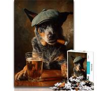 Adult Puzzles 1000 Pieces Cattle Dog Smoking Puzzles for Adults,Educational Games Home Decoration Suitable for Desktop Decoration (size 75x50cm)