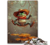 Adult Puzzles 1000 Pieces Cowboy Frog Challenging To Complete But Fun And Humorous with Matching Poster And Trivia Sheet 50x75cm