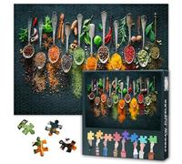 Adult Puzzles 1000 Pieces - Culinary Spices & Herbs Collection, Colorful Kitchen Art in Spoon Display, Premium 1000 Piece Jigsaw Puzzle - 27.5x19.7 in