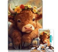 Adult Puzzles 1000 Pieces Cute Baby Highland Cow Puzzles for Adults,Artistic Wall Decor & Birthday Gift Idea for Friends, Home Office (size 38x26cm)