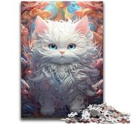Adult Puzzles 1000 Pieces Cute White Kitten 1000 Piece Puzzle,Stress Reliever Staycation Kill Time Parent-child Interaction (38x26cm)