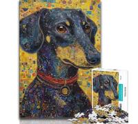 Adult Puzzles 1000 Pieces Dachshund Oil Painting 1000 Piece Puzzle,Stress Reliever Staycation Kill Time Parent-child Interaction 26x38cm