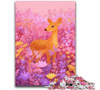 Adult Puzzles 1000 Pieces Deer in The Flowers Challenging To Complete But Fun And Humorous with Matching Poster And Trivia Sheet 26x38cm