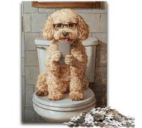 Adult Puzzles 1000 Pieces Dog Sitting on The Toilet 1000 Piece Puzzle,Stress Reliever Staycation Kill Time Parent-child Interaction (38x26cm)