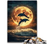 Adult Puzzles 1000 Pieces Dolphins Under The Moon Teenager Jigsaw,Family Activity Fun at Home Activities, Birthday Present,Travel Gifts (38x26cm)