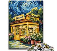 Adult Puzzles 1000 Pieces Flower Shop Under The Night Sky for 14+ Unique Challenge Game Family Games Christmas Birthday Gifts 26x38cm