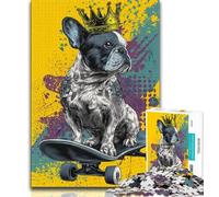 Adult Puzzles 1000 Pieces French Bulldog Skateboarding Teenager Jigsaw,Family Activity Fun at Home Activities, Birthday Present,Travel Gifts 26x38cm