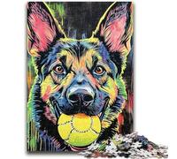 Adult Puzzles 1000 Pieces German Shepherd Playing with Tennis Ball Puzzles for Teenagers,Educational Games Home Decoration Birthday Present, Gifts, Wall Art (75x50cm)