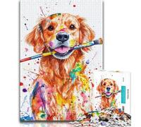 Adult Puzzles 1000 Pieces Golden Retriever Painter Teenager Jigsaw,Family Activity Fun at Home Activities, Birthday Present,Travel Gifts 26x38cm