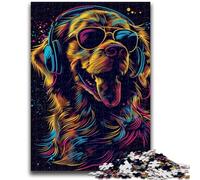 Adult Puzzles 1000 Pieces Golden Retriever with Headphones Stress Reliever Staycation Kill Time Perfect Decoration for Age 14+ 26x38cm