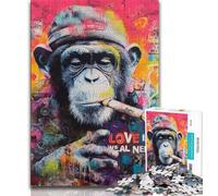 Adult Puzzles 1000 Pieces Graffiti Chimpanzee Puzzles for Adults,Educational Games Home Decoration Suitable for Desktop Decoration (size 75x50cm)