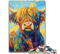 Adult Puzzles 1000 Pieces Highland Cattle Oil Painting for 14+ Unique Challenge Game Family Games Christmas Birthday Gifts 26x38cm