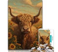 Adult Puzzles 1000 Pieces Highland Cow Sunflower, Learning Educational Toys,for Is Ideal As A Gift for The Whole Family for And 14 Years Old 38x26cm