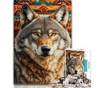 Adult Puzzles 1000 Pieces Indian Wolf Teenager Jigsaw,Educational Games Home Decoration Birthday Present, Gifts, Wall Art 38x26cm