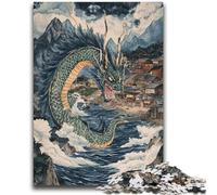 Adult Puzzles 1000 Pieces Japanese Wave Dragon Challenging Game Toys Deal As Gifts for The Whole Family for Ages 14+ 26x38cm