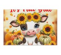 Adult Puzzles 1000 Pieces Jigsaw Cute Cow Sunflowers Autumn Fine Art Painting Hard Puzzle Gifts for White Elephant Game, 29.5x19.7 Inch