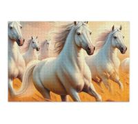 Adult Puzzles 1000 Pieces Jigsaw White Elephant Gifts Funny Fun Hard Puzzle Flower Animal Print White Horses Running, 29.5x19.7 Inch