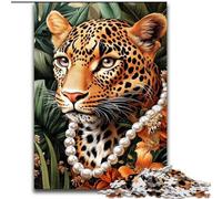 Adult Puzzles 1000 Pieces Leopard Rose, Stress Relief with Fully Interlocking Randomly Shaped Pieces for And 14 Years Old (Size 50x75cm)
