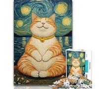 Adult Puzzles 1000 Pieces Meditating Cat Teenager Jigsaw,Family Activity Fun at Home Activities, Birthday Present,Travel Gifts 26x38cm