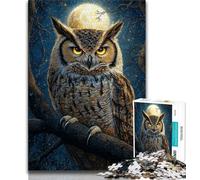 Adult Puzzles 1000 Pieces Midnight Owl,Challenging Game And Family Play with Fully Interlocking Randomly Shaped Pieces (38x26cm)