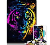 Adult Puzzles 1000 Pieces Neon Tiger Puzzles for Adults,Educational Games Home Decoration Suitable for Desktop Decoration (size 38x26cm)