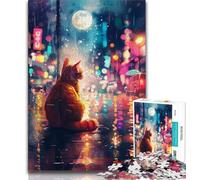 Adult Puzzles 1000 Pieces Orange Cat Sitting on Street Puzzles for Adults,Educational Games Home Decoration Suitable for Desktop Decoration (size 75x50cm)