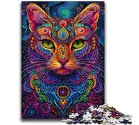 Adult Puzzles 1000 Pieces Psychedelic Cat Family Game Stress Reliever Difficult Challenge Artists Collection, Fine Art 26x38cm