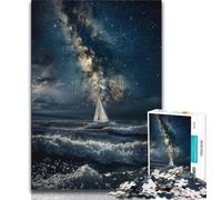 Adult Puzzles 1000 Pieces Sailboat on The Sea Under The Galaxy,Challenging Game And Family Play with Fully Interlocking Randomly Shaped Pieces (38x26cm)