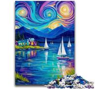 Adult Puzzles 1000 Pieces Sailboat Under The Night Sky Family Game Stress Reliever Difficult Challenge Artists Collection, Fine Art 26x38cm