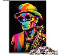 Adult Puzzles 1000 Pieces Skeleton Playing Saxophone, for Age 14+ Suitable for Couples Fun at Home Activities, Birthday Present,Travel Gifts (Size50x75cm)