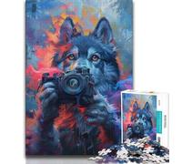 Adult Puzzles 1000 Pieces Smoke Husky Teenager Jigsaw,Challenging Family Activity Games DIY Toy for Home Wall Decor Gifts (size 38x26cm)
