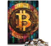 Adult Puzzles 1000 Pieces Stained Glass Bitcoin Challenging To Complete But Fun And Humorous with Matching Poster And Trivia Sheet 26x38cm