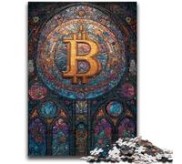 Adult Puzzles 1000 Pieces Stained Glass Bitcoin Family Game Stress Reliever Difficult Challenge Artists Collection, Fine Art 26x38cm