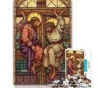 Adult Puzzles 1000 Pieces Stained Glass Jesus,Challenging Game And Family Play with Fully Interlocking Randomly Shaped Pieces (38x26cm)