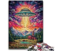 Adult Puzzles 1000 Pieces Stained Glass UFO Challenging Game Toys Deal As Gifts for The Whole Family for Ages 14+ 26x38cm