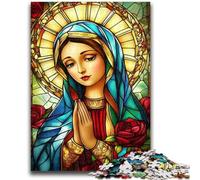Adult Puzzles 1000 Pieces Stained Glass Virgin Mary Teenager Puzzles,Challenging Game Gifts for Is Ideal As A Gift for The Whole Family (26x38cm)