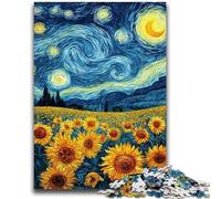 Adult Puzzles 1000 Pieces Starry Sky Sunflower Challenging To Complete But Fun And Humorous with Matching Poster And Trivia Sheet 26x38cm
